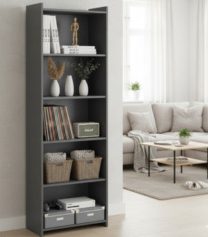 Mueble librero alto 5 estantes Gris (entrega en caja)