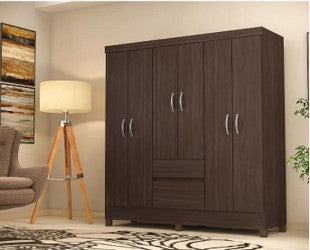 Ropero chocolate, 6 puertas y 2 cajones (entrega en caja)
