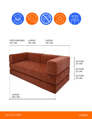 Xilly Bed,Sofa cama , 100% espuma, en caja (2m x 1m x 44cm alto)