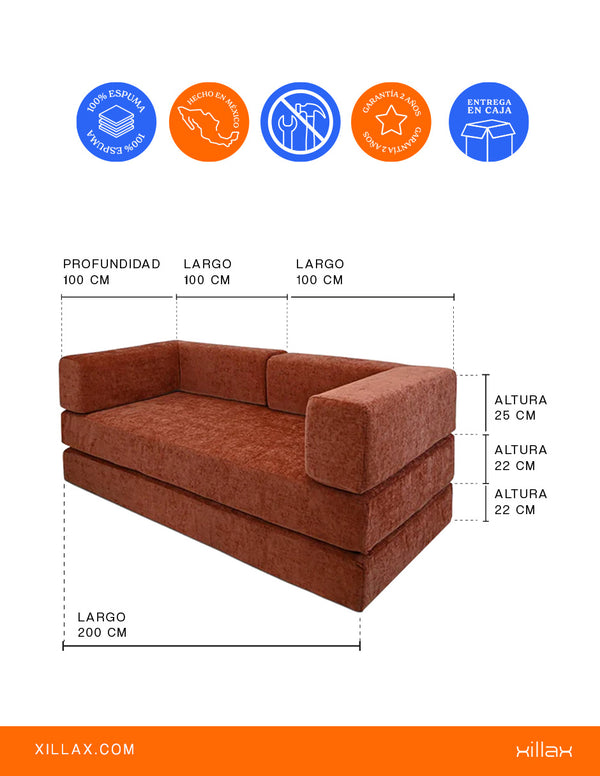 Xilly Bed,Sofa cama , 100% espuma, en caja (2m x 1m x 44cm alto)